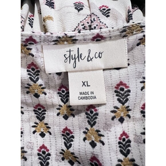 Style & Co Mixed Print Women’s XL Peasant Top Tassels Boho Lined Prairie Shirt - Picture 8 of 9